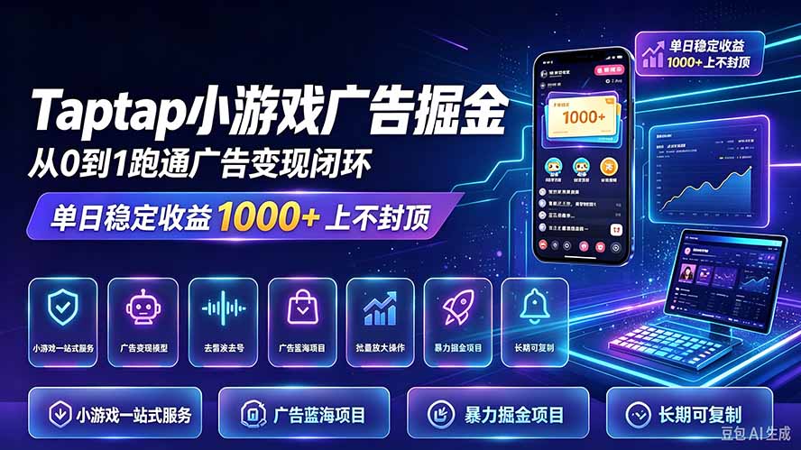 TapTap小游戏广告掘金日赚收益1000+上不封顶-宣源知识学堂