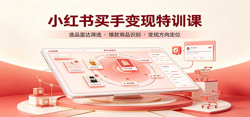 小红书买手变现特训课：账号定位养号起号，选品挂车，笔记标题封面全套教学-宣源知识学堂