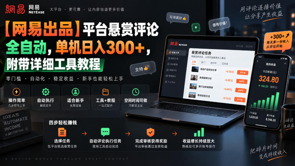 【网易出品】平台悬赏评论全自动，单机日入300+，附带详细工具教程【揭秘】-宣源知识学堂