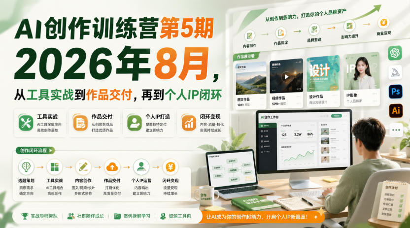 AI创作训练营第5期2026年8月，从工具实战到作品交付，再到个人IP闭环(更新0910)-宣源知识学堂