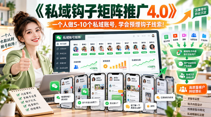 【无水印】《私域钩子矩阵推广4.0》一个人做5-10个私域账号，学会预埋钩子线索！-宣源知识学堂