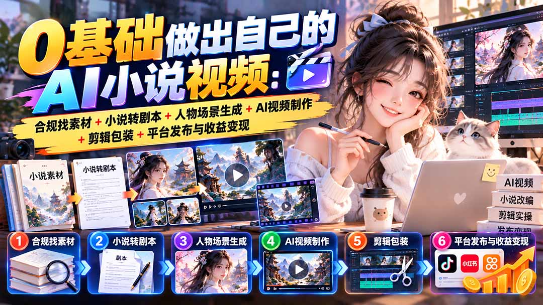 0基础做出自己的AI小说视频：合规找素材+小说转剧本+人物场景生成+AI视频制作+剪辑包装+平台发布与收益变现-宣源知识学堂