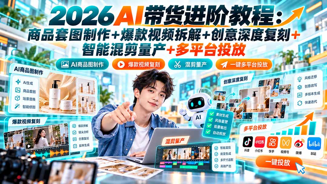 2026AI带货进阶教程：商品套图制作+爆款视频拆解+创意深度复刻+智能混剪量产+多平台投放-宣源知识学堂