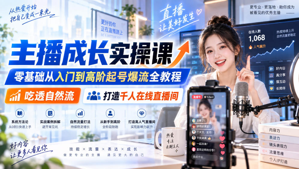 主播成长实操课｜零基础从入门到高阶起号爆流全教程，吃透自然流，打造千人在线直播间-宣源知识学堂