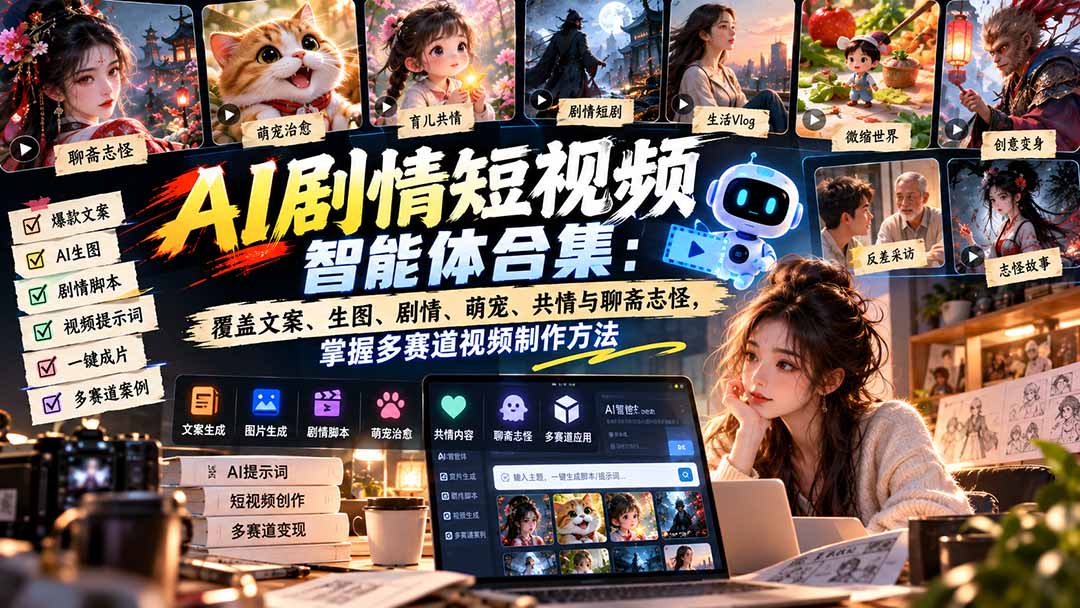 【无水印】AI剧情短视频智能体合集：覆盖文案、生图、剧情、萌宠、共情与聊斋志怪，掌握多赛道视频制作方法-宣源知识学堂
