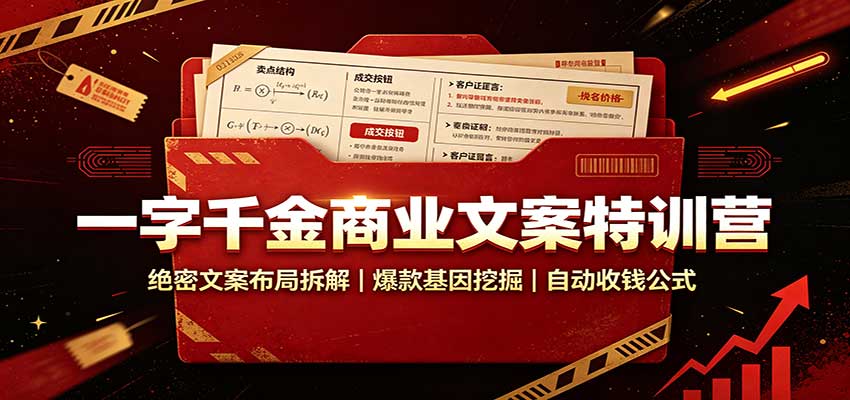 一字千金商业文案特训营:绝密文案布局拆解,爆款基因挖掘,自动收钱公式-宣源知识学堂