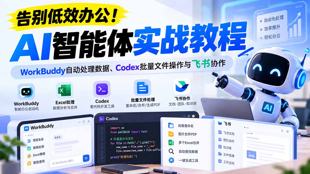 【无水印】告别低效办公!《AI智能体实战教程》WorkBuddy自动处理数据、Codex批量文件操作与飞书协作-宣源知识学堂