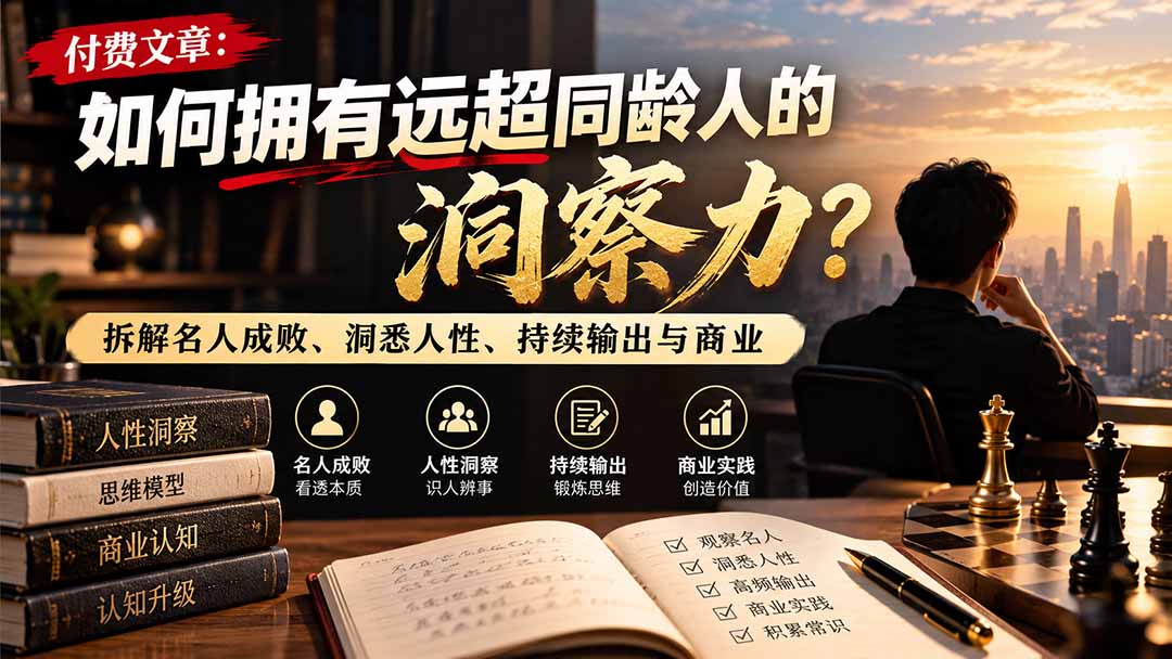 付费文章:如何拥有远超同龄人的洞察力?拆解名人成败、洞悉人性、持续输出与商业实践-宣源知识学堂