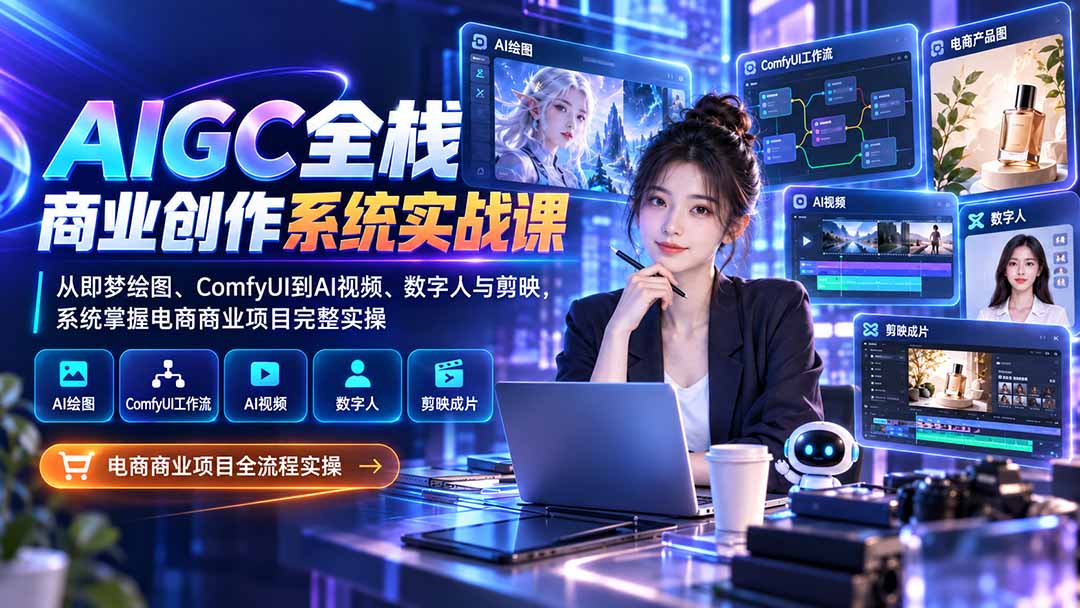 AIGC全栈商业创作系统实战课-无水印:从即梦绘图、ComfyUI到AI视频、数字人与剪映,系统掌握电商商业项目完整实操-宣源知识学堂