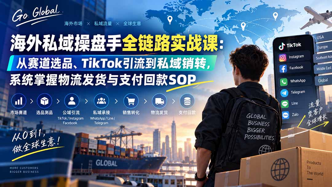 海外私域操盘手全链路实战课：从赛道选品、TikTok引流到私域销转，系统掌握物流发货与支付回款SOP-宣源知识学堂