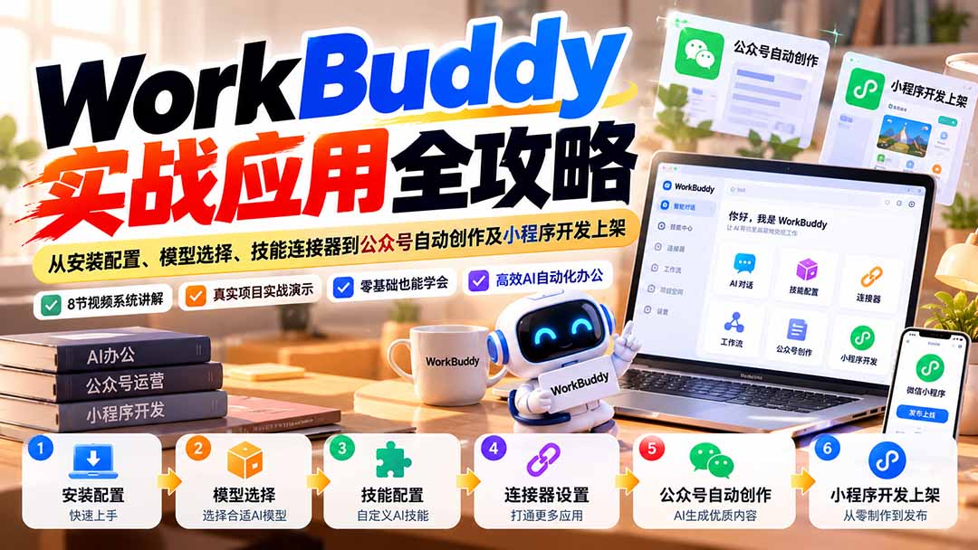 WorkBuddy 实战应用全攻略：从安装配置、模型选择、技能连接器到公众号自动创作及小程序开发上架-宣源知识学堂