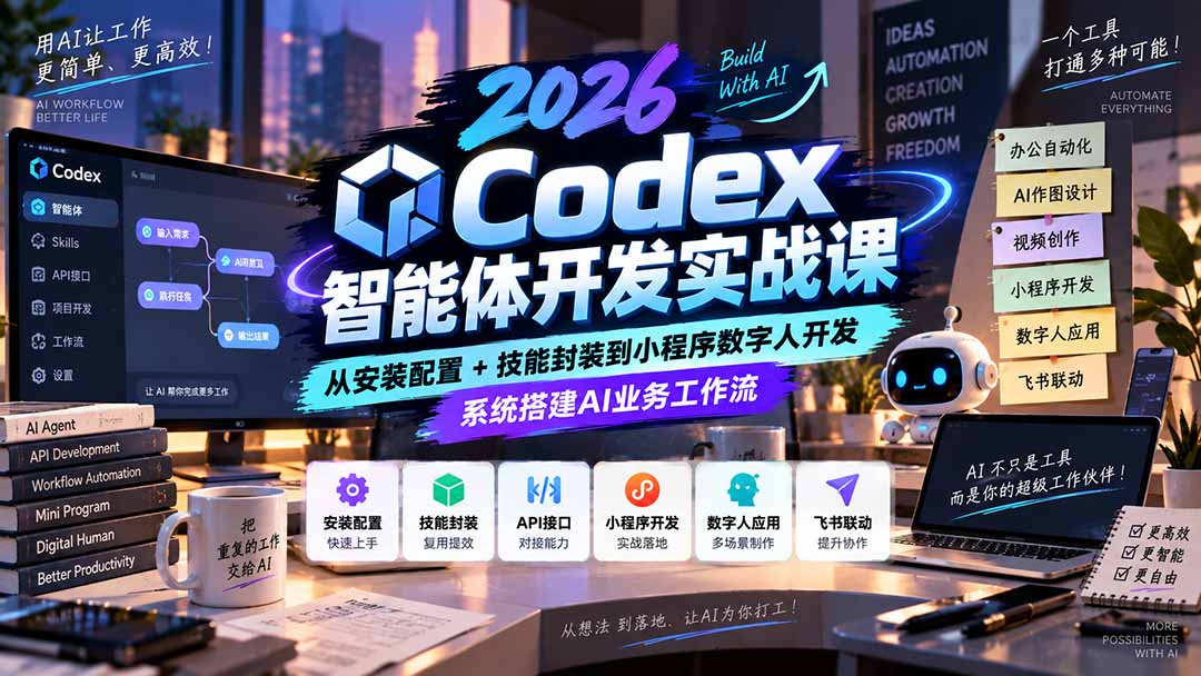 2026Codex智能体开发实战课:从安装配置+技能封装到小程序数字人开发,系统搭建AI业务工作流-宣源知识学堂