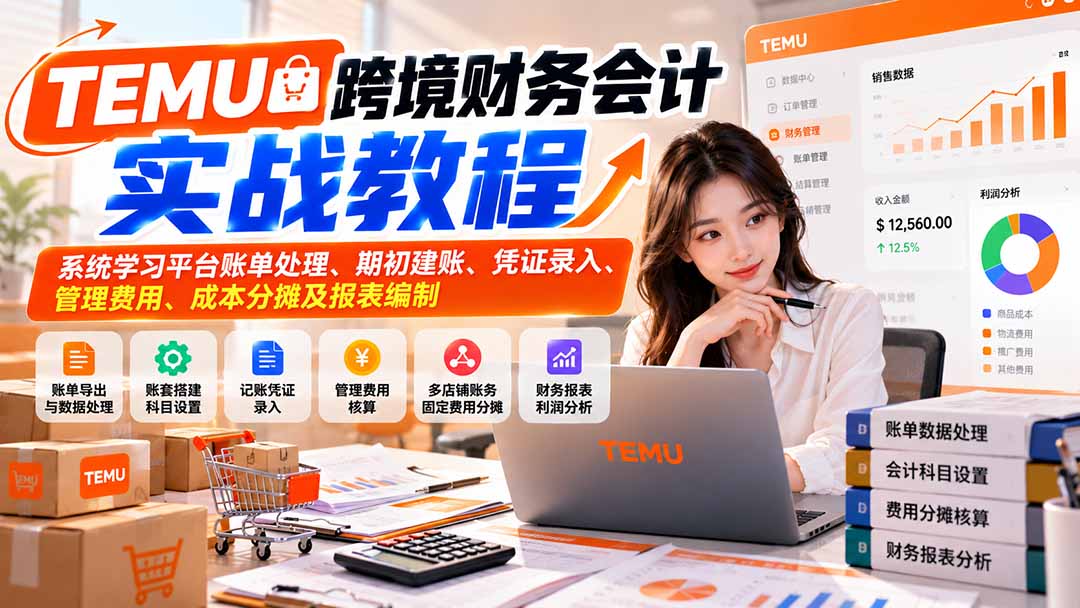 TEMU跨境财务会计实战教程：系统学习平台账单处理、期初建账、凭证录入、管理费用、成本分摊及报表编制-宣源知识学堂