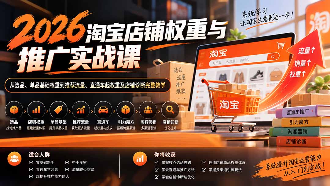 2026淘宝店铺权重与推广实战课:从选品、单品基础权重到推荐流量、直通车起权重及店铺诊断完整教学-宣源知识学堂