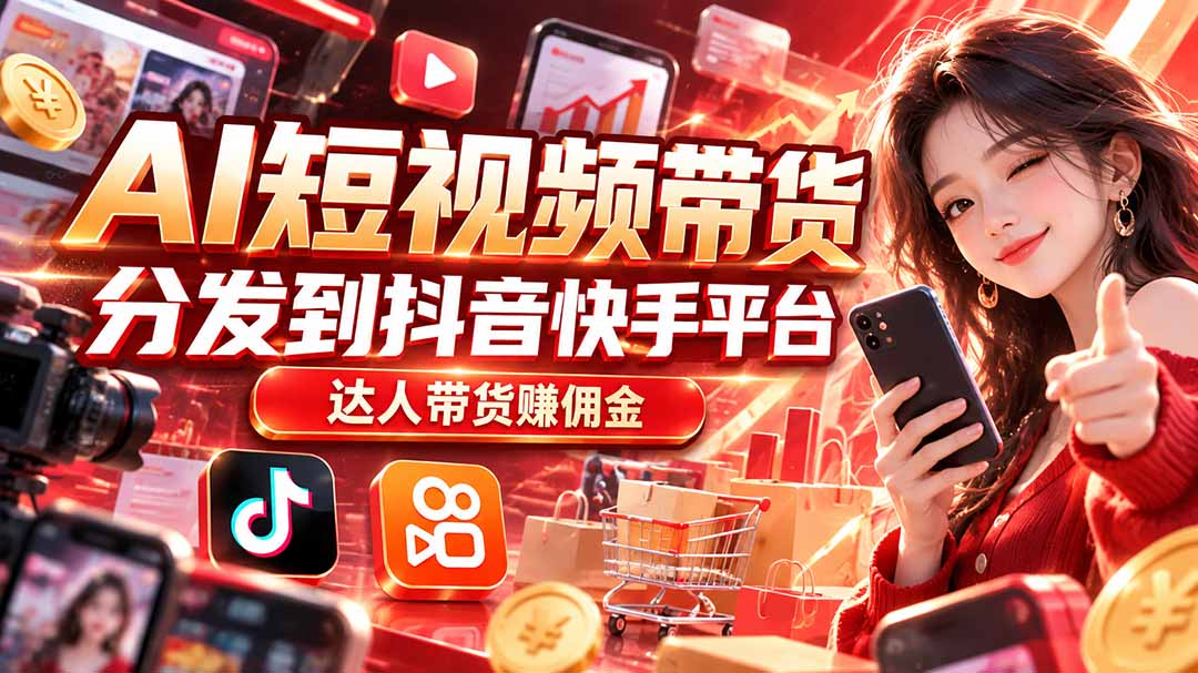 【AI短视频带货】分发到抖音快手平台，达人带货赚佣金-宣源知识学堂