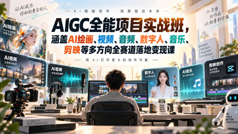 AIGC全能项目实战班，涵盖AI绘画、视频、音频、数字人、音乐、剪映等多方向全赛道落地变现课-宣源知识学堂