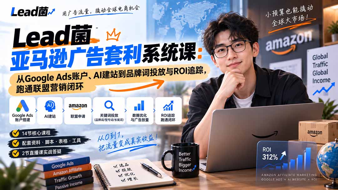 Lead菌亚马逊广告套利系统课:从Google Ads账户、AI建站到品牌词投放与ROI追踪,跑通联盟营销闭环-宣源知识学堂