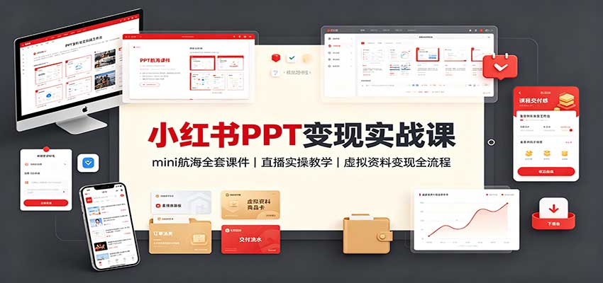 小红书PPT变现实战课：mini航海全套课件+直播实操教学，虚拟资料变现全流程-宣源知识学堂