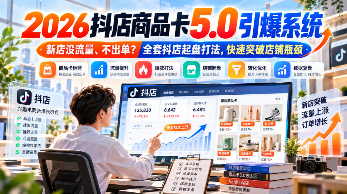 2026抖店商品卡5.0引爆店铺流量，新店没流量、不出单？全套抖店起盘打法，快速突破店铺瓶颈-宣源知识学堂