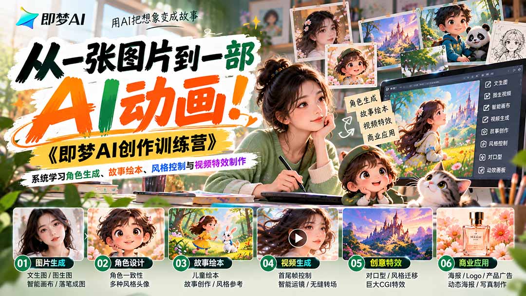 【无水印】从一张图片到一部AI动画！《即梦AI创作训练营》系统学习角色生成、故事绘本、风格控制与视频特效制作-宣源知识学堂