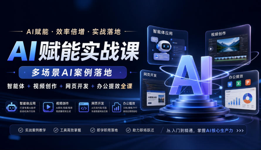 AI赋能实战课，多场景AI案例落地，智能体+视频创作+网页开发+办公提效全课-宣源知识学堂