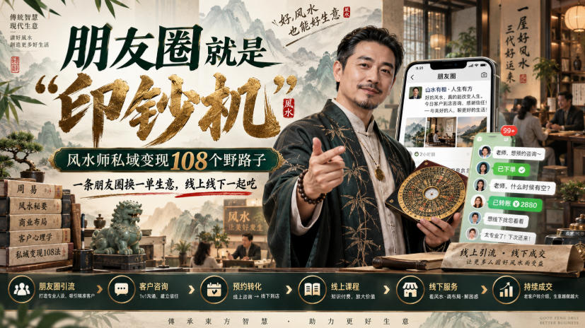 朋友圈就是“印钞机”，风水师私域变现108个野路子，一条朋友圈换一单生意，线上线下一起吃【文档】-宣源知识学堂