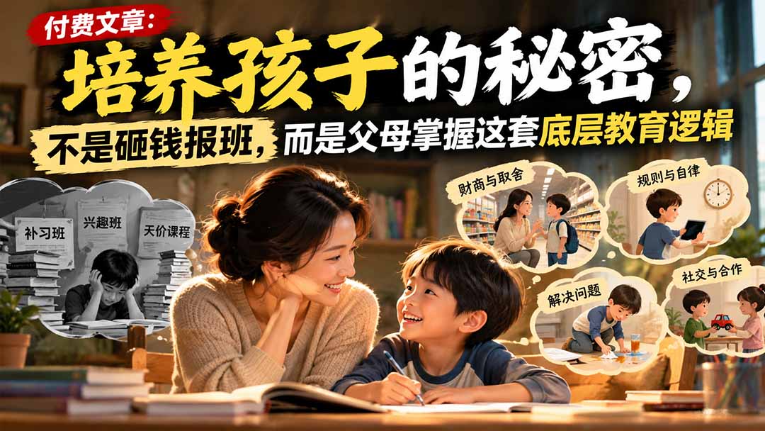 付费文章：培养孩子的秘密，不是砸钱报班，而是父母掌握这套底层教育逻辑-宣源知识学堂