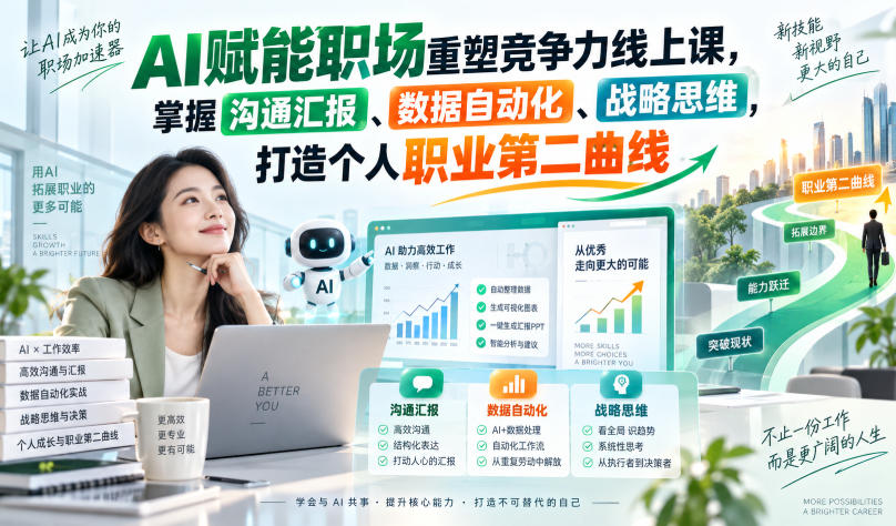 AI赋能职场重塑竞争力线上课，掌握沟通汇报、数据自动化、战略思维，打造个人职业第二曲线-宣源知识学堂