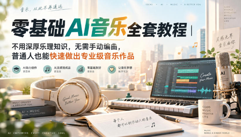 零基础AI音乐全套教程｜不用深厚乐理知识，无需手动编曲，普通人也能快速做出专业级音乐作品-宣源知识学堂