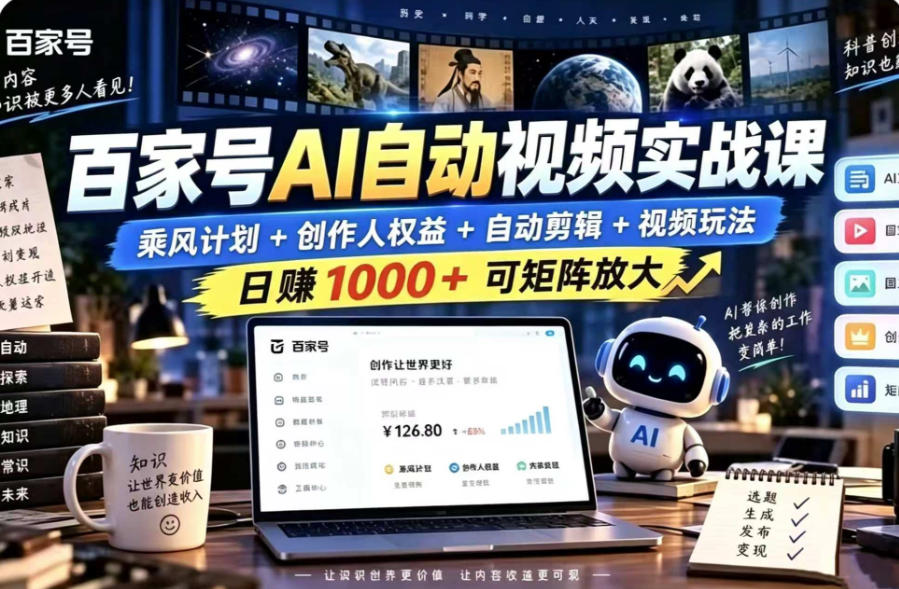 百家号自动矩阵玩法，长期可以做的项目，日入1k+，真正的睡后收入-宣源知识学堂