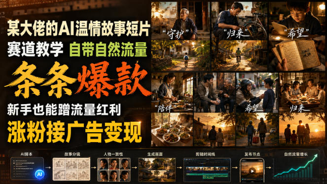 某大佬的AI温情故事短片赛道教学，自带自然流量，条条爆款，新手也能蹭流量红利，涨粉接广告变现-宣源知识学堂