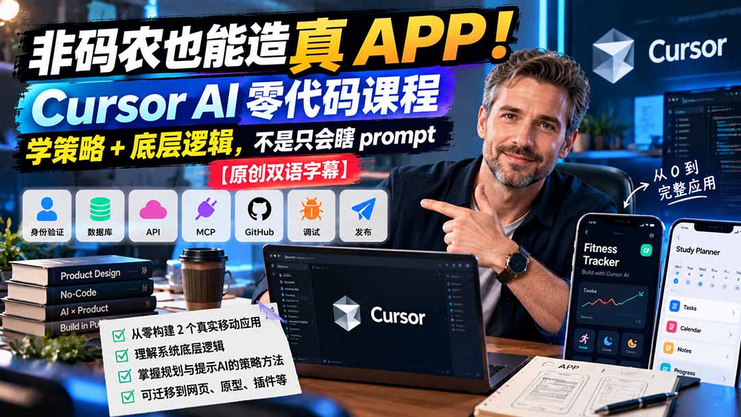 非码农也能造真 APP！Cursor AI 零代码课程：学策略 + 底层逻辑，不是只会瞎 prompt【原创双语字幕】-宣源知识学堂