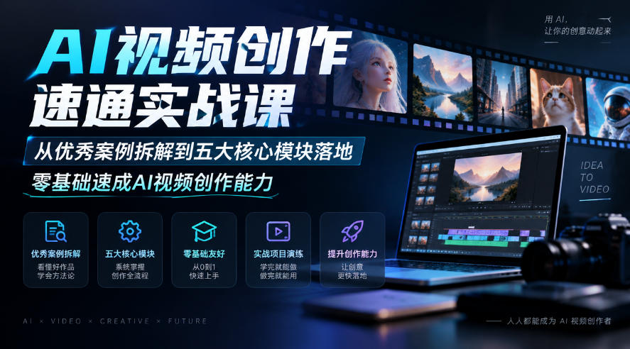 AI视频创作速通实战课｜从优秀案例拆解到五大核心模块落地，零基础速成AI视频创作能力-宣源知识学堂