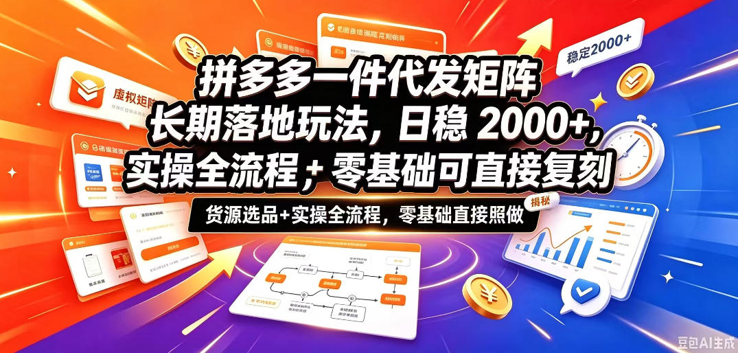 拼多多一件代发矩阵长期落地玩法，日稳入2k+，选品货源+实操全流程，零基础可直接复刻【拆解】-宣源知识学堂