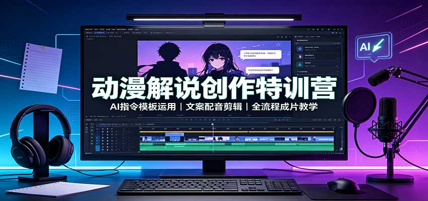 动漫解说创作特训营:AI指令模板运用,文案配音剪辑,全流程成片教学-宣源知识学堂