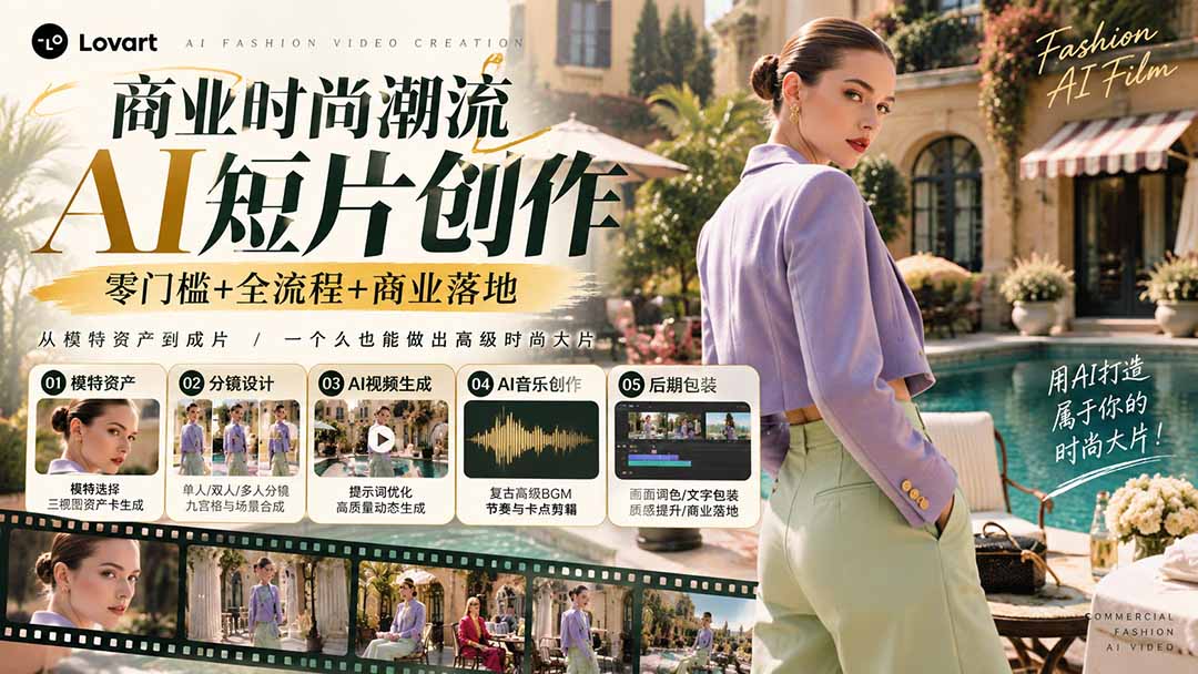 从一张模特图到高级时尚广告大片:AI三视图资产、场景合成、电影分镜、动态生成与复古音乐剪辑实战课-宣源知识学堂