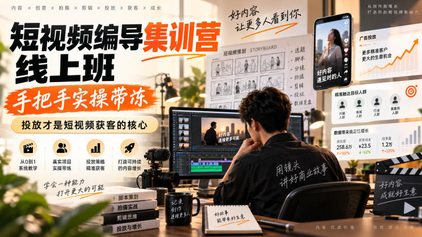 短视频编导集训营线上班，手把手实操带冻，投放才是短视频获客的核心-宣源知识学堂