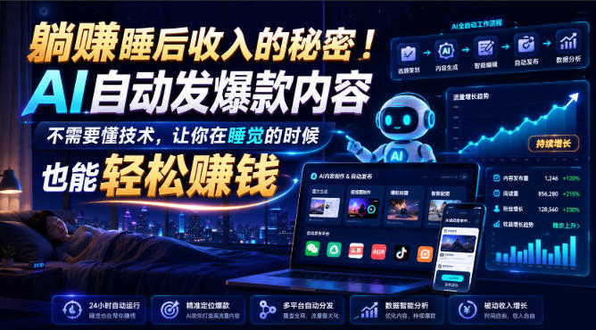 躺賺睡后收入的秘密！AI自动发爆款内容，不需要懂技术，让你在睡觉的时候也能轻松賺钱【原创双语字幕】-宣源知识学堂