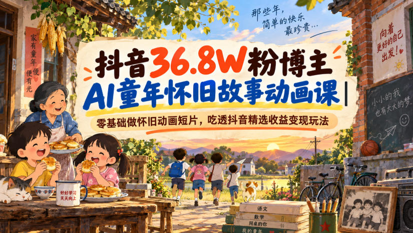 抖音36.8W粉博主AI童年怀旧故事动画课｜零基础做怀旧动画短片，吃透抖音精选收益变现玩法-宣源知识学堂