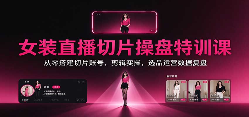 女装直播切片操盘特训课:从零搭建切片账号,剪辑实操,选品运营数据复盘-宣源知识学堂