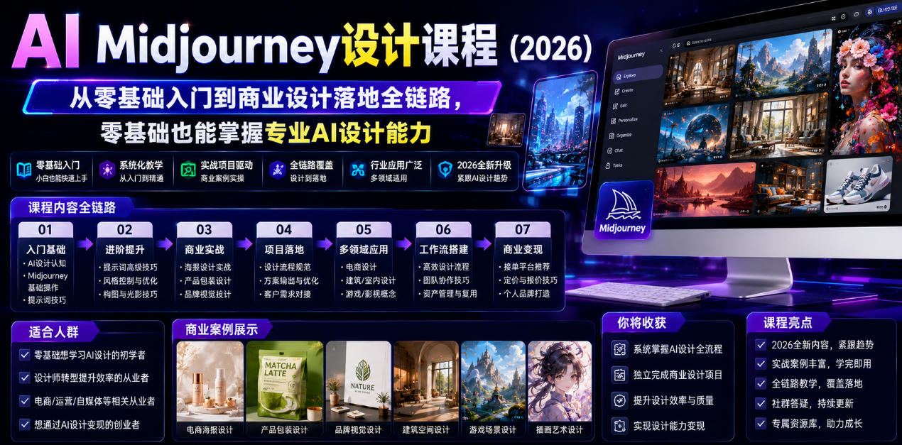 AI Midjourney设计课程(2026)，从零基础入门到商业设计落地全链路，零基础也能掌握专业AI设计能力(更新0913)-宣源知识学堂