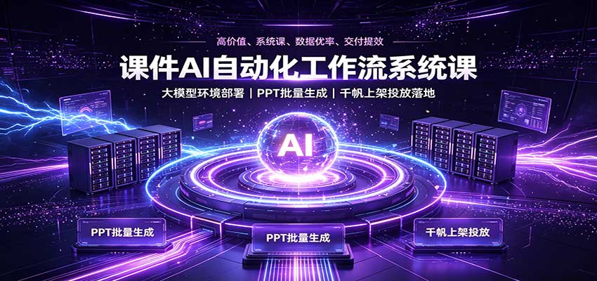 课件AI自动化工作流系统课:大模型环境部署,PPT批量生成,千帆上架投放落地-宣源知识学堂
