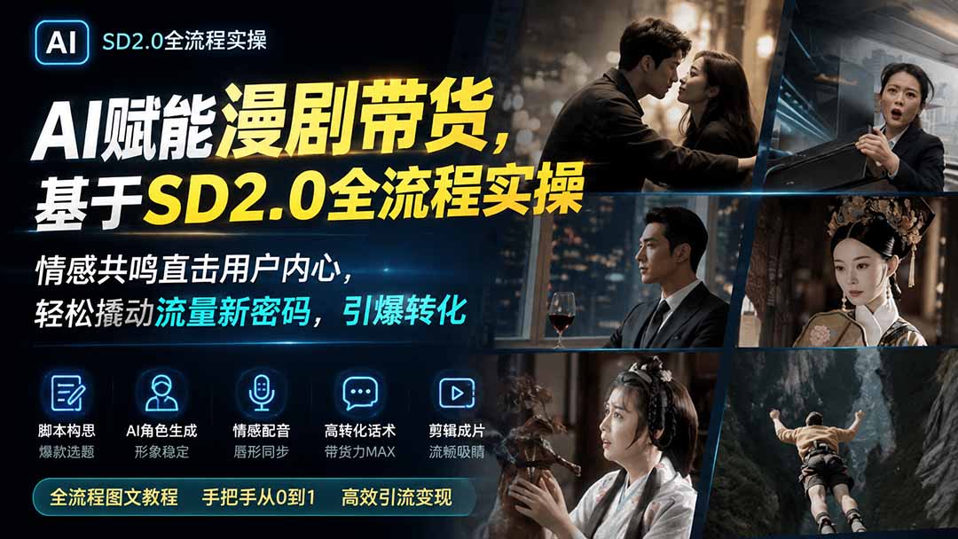 AI赋能漫剧带货，基于SD2.0全流程实操；情感共鸣直击用户内心，轻松撬动流量新密码，引爆转化-宣源知识学堂
