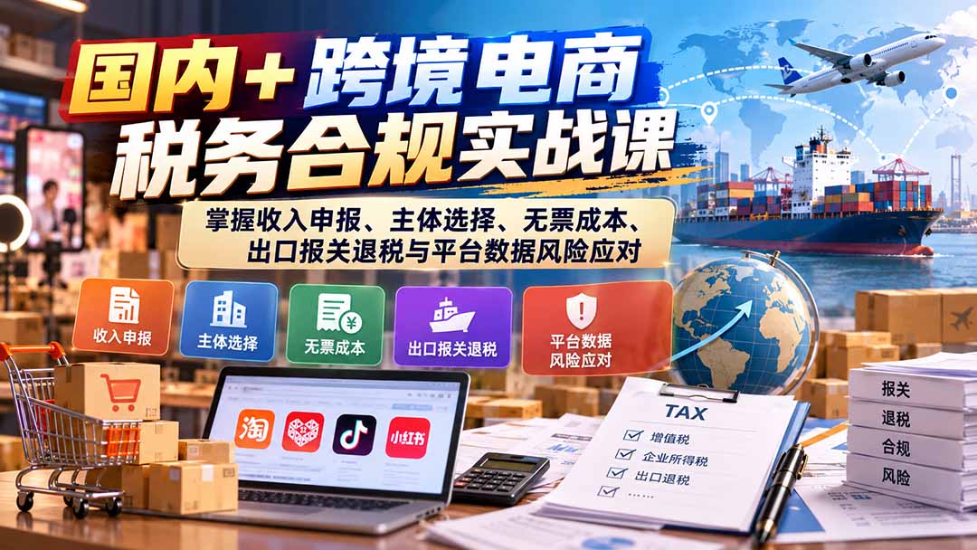 国内+跨境电商税务合规实战课：掌握收入申报、主体选择、无票成本、出口报关退税与平台数据风险应对-宣源知识学堂
