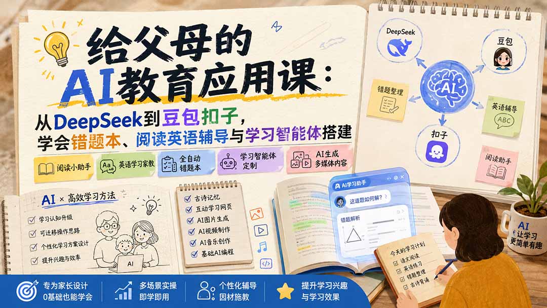 给父母的AI教育应用课：从DeepSeek到豆包扣子，学会错题本、阅读英语辅导与学习智能体搭建-宣源知识学堂