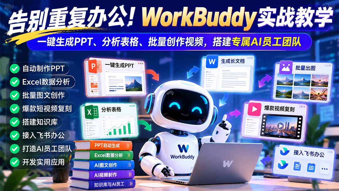 告别重复办公!WorkBuddy实战教学:一键生成PPT、分析表格、批量创作视频,搭建专属AI员工团队-宣源知识学堂