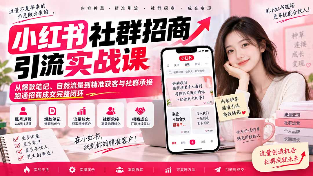 小红书社群招商引流实战课-无水印:从爆款笔记、自然流量到精准获客与社群承接,跑通招商成交完整闭环-宣源知识学堂