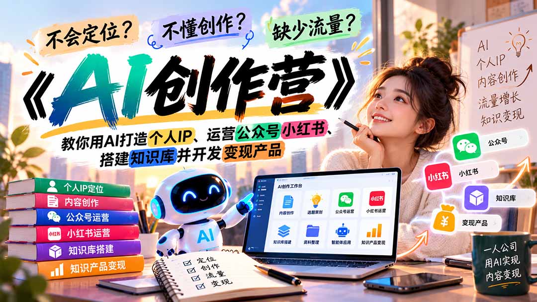 不会定位、不懂创作、缺少流量？《AI创作营》教你用AI打造个人IP、运营公众号小红书、搭建知识库并开发变现产品-宣源知识学堂