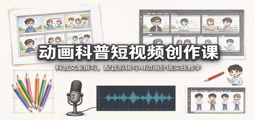 动画科普短视频创作课:科普文案撰写,配音剪辑与AI动画分镜实战教学-宣源知识学堂