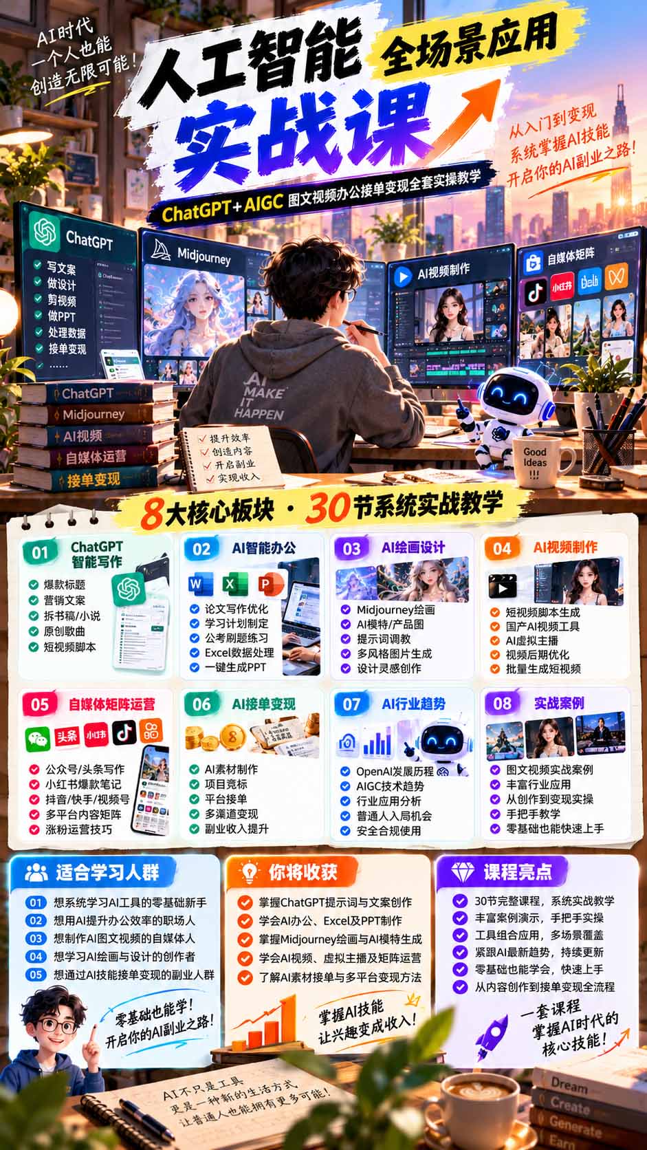 一个人掌握AI写作设计剪辑全套技能：从ChatGPT办公、AI绘画到虚拟主播、自媒体运营及接单变现-宣源知识学堂